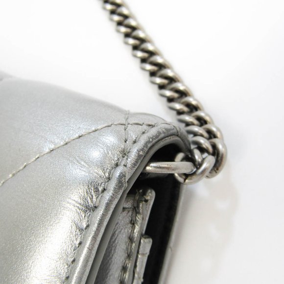 BALENCIAGA B.593615 Women's Leather Chain/Shoulder Wallet Silver - Picture 6 of 10
